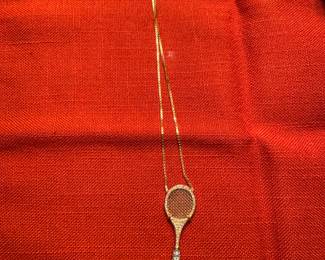 18k gold tennis charm on necklace, large