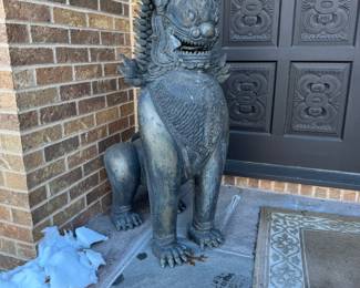 Awesome Vintage pair of large opposing heavy bronze Foo Dogs, approximately 40 inches in height each