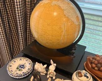 Lighted vintage globe, bunnies.