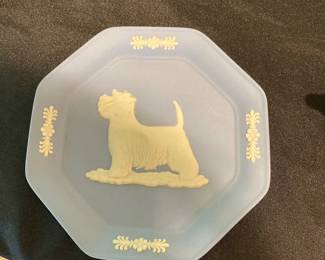 Wedgewood Blue Jasperware Westie Dog Trinket Dish 