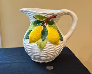 Italian Vintage Ceramic Faux and Leather Pitcher 