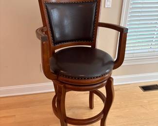 Mahogany and Black Leather Swivel Bar Stool 