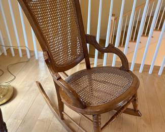 Victorian Walnut Caned Seat Rocking Chair 