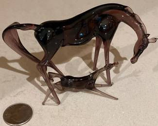 hand blown glass horse and colt figurines 