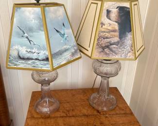 vintage glass crystal lamps marble base 