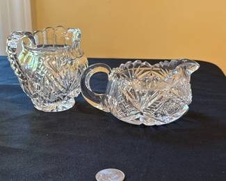 American Brillian Cut Glass Creamer & Sugar Set 