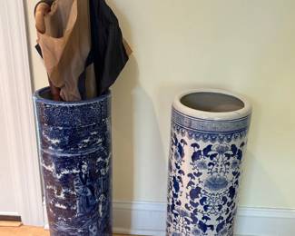 vintage blue and white umbrella holder 