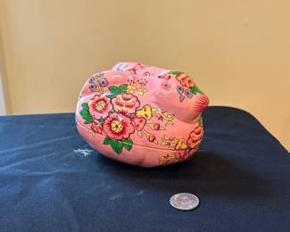 Whimsical Rabbit Trinket Box Hand Painted Paper mache tiny nesting bunny 