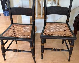 Antique Original Hitchcock Black & Gold Handpainted Farmhouse Cane Chairs 