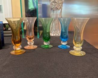 Vintage Set of 5 Cordial Shot Multicolor Glass Bubble Ball Base 