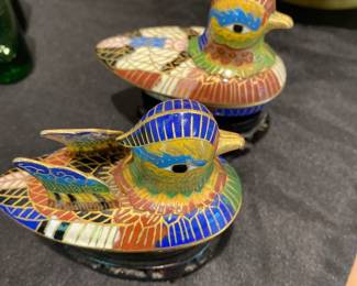 vintage Chinese Cloisonne duck trinket boxes 