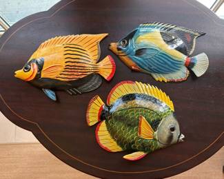Hand painted Lacquer wood sunfish wall decor 