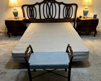 White bed and end tables