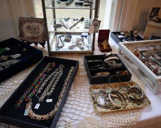 Vintage costume jewelry. Jewelry area is in the drop down area to the left of the back door.