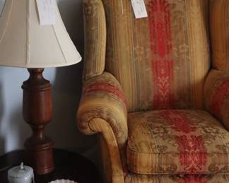 Oval table, William Stuck lamp, spring-down comfortable Wing chair, in the office upstairs.