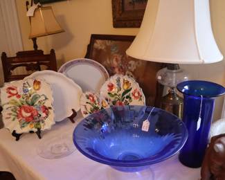 Blue glass items...he loved blue, upstairs