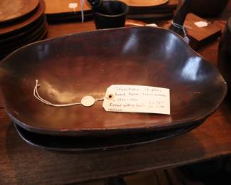 a pair of troffers, Treenware, on the table in the office upstairs.