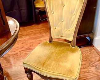 FUN VINTAGE CANED BACK CHAIRS WITH GOLD UPHOLSTERY.