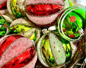 BEAUTIFUL MERCURY GLASS RED AND GREEN ORNAMENTS.  SO PRETTY.  NOW IS THE TIME TO STOCK UP!