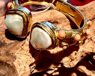 Freshwater pearls coral gold overlay bracelet. 