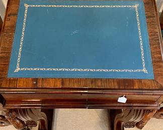 ANTIQUE ENGLISH DAVENPORT, CAPTAIN'S DESK.  LEATHER INSERT, BRASS TRIM.