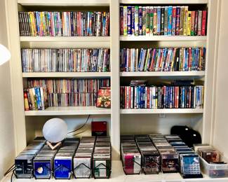 NICE SELECTION OF DVDS, CDS, VHS TAPES.  FAMILY FOCUS.