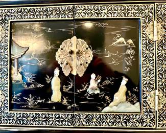 DETAILS MATTER!  BEAUTIFUL MOP INLAY, SEMI-PRECIOUS STONE FIGURES AND JADE APPLIED FIGURES.