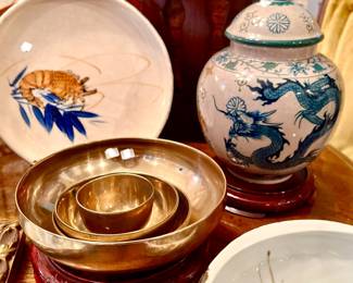BRASS, SHRIMP BOWLS, DRAGON JAR.