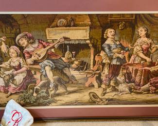 VINTAGE FRAMED BELGIAN TAPESTRY.