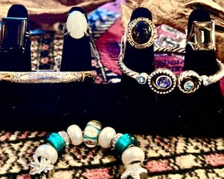 Sterling topaz rings, Brighton bracelets. 
