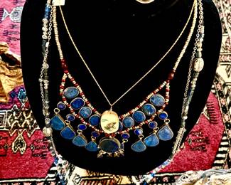 LAPIS BIB NECKLACE, STERLING LAPIS CHUNKY EARRINGS.