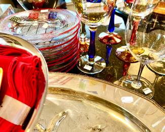 ROYAL DANUBE CRYSTAL MARDI GRAS WINE GLASSES.