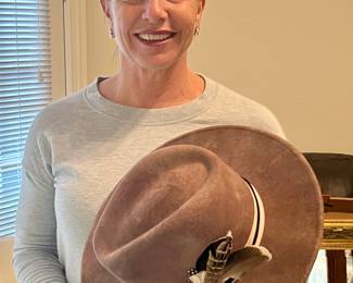 DEBBIE SHOWING OFF A FUN WESTERN HAT/FEDORA.