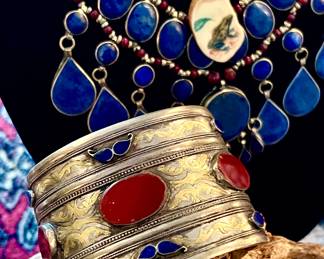 Lapis and carnelian fine jewelry. Removed daily. Security on premises. 