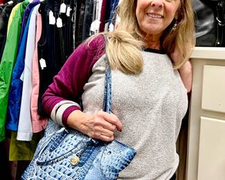BACK TO THE CLOTHING.  CARRIE SHOWING OFF THE BRAHMIN HANDBAG.