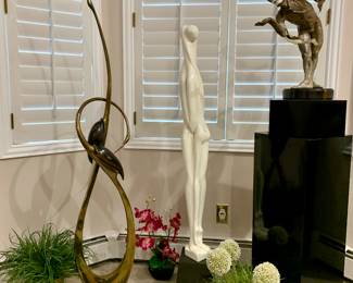 Center white piece Austin Productions MCM sculpture. Boris Lovet-Lorski Entwind Cranes-Bronze