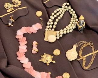 Les Bernard, Vintage Pink Plastic Designer Necklace, Snuff Bottle Pendant