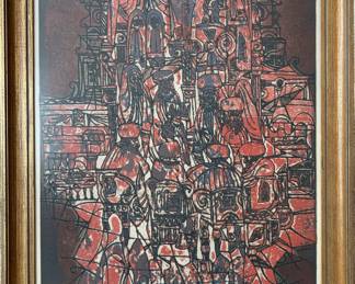 Mel Silverman Woodcut Artist Proof Print. Yeshiva Bochurs. Local noted Artist