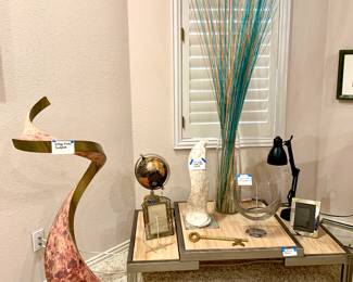 Vintage Kinetic Sculpture. Modern Chrome and Wood Tiered coffee table.