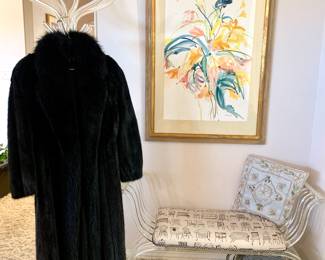 Black Mink 36" of shiny - full pelts. Lucite-acrylic bench