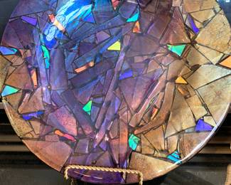 Signed glass art plate 18"