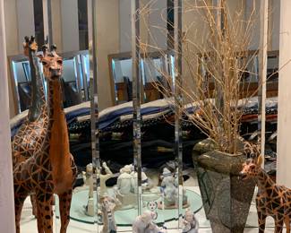 Llardo and Leather Giraffe's.Metal Black/Gold tall vase