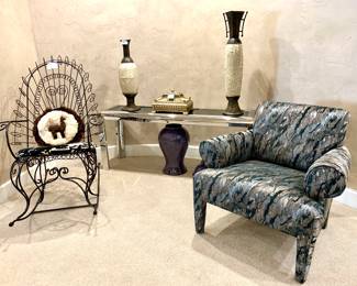 Chrome and smoke glass console table