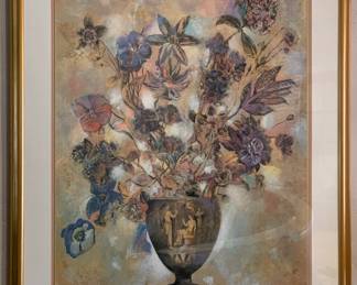 Large flowers in urn print.