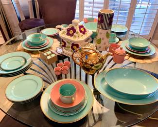 Vintage Aqua and Coral Fritz and Floyd Dishware