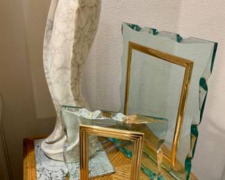 D.R. Christy signed White Marble Sculpted Eagle. Heavy glass picture frames