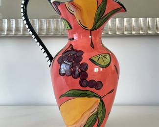 Design Spirit Fruit Pitcher | Large decorative glazed pottery pitcher with fruit, by Design Spirit Studio, Kennewick, WA - h. 15.25 x w. 12 in
