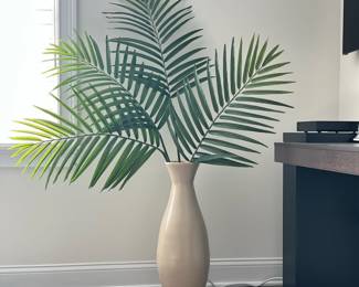 Vase With Faux Plants | Four palm frond plants in a decorative vase; overall height with plants approx. 62 in. - h. 25.25 in (vase only)