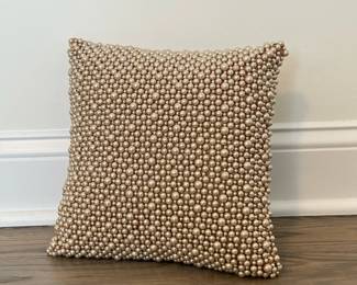 Faux Pearl Throw Pillow | Pink satin accent pillow with champagne toned faux pearls. - h. 11 x w. 11 in
