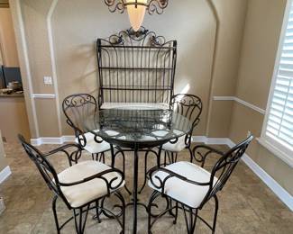 Havertys Iron Bistro set and Bakers Rack 
